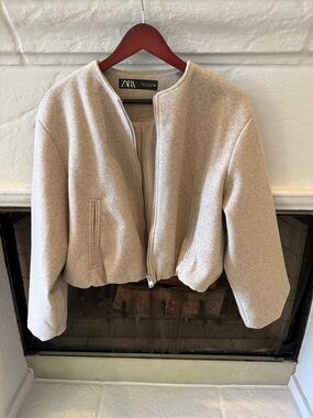 Zara Cropped Zip-Front Bomber Jacket